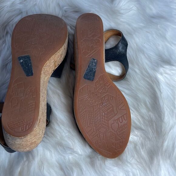 Born Black Leather Buckle Strap Cork Wedge Sandals Sz 9 - Picture 3 of 5